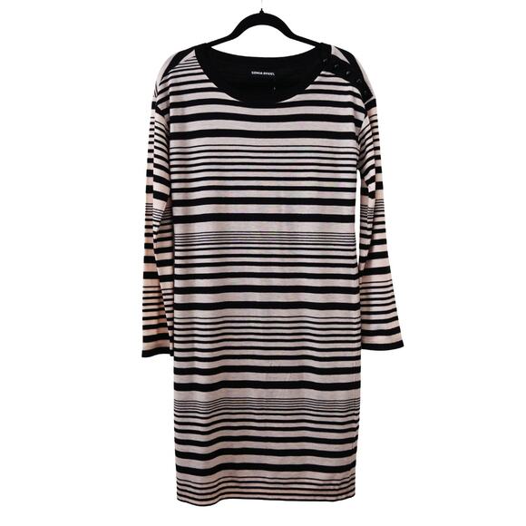 Sonia Rykiel Striped T-Shirt Dress Size Estimated Medium Long Sleeve Black Beige - Picture 1 of 6